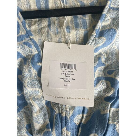 DIANE VON FURSTENBERG Oxford Top In Gorgonian Sky Blue-Size 14-100% Cotton NWT - Picture 7 of 8